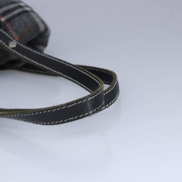 BURBERRY Nova Check Scarf Style Blue Label Hand Bag Wool Gray Silver Auth 96942 - Picture 7 of 16